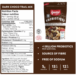 1 Case - 6 pack,YUMI ORGANICS - Probiotique, Dark Choco Trail Mix, 175G