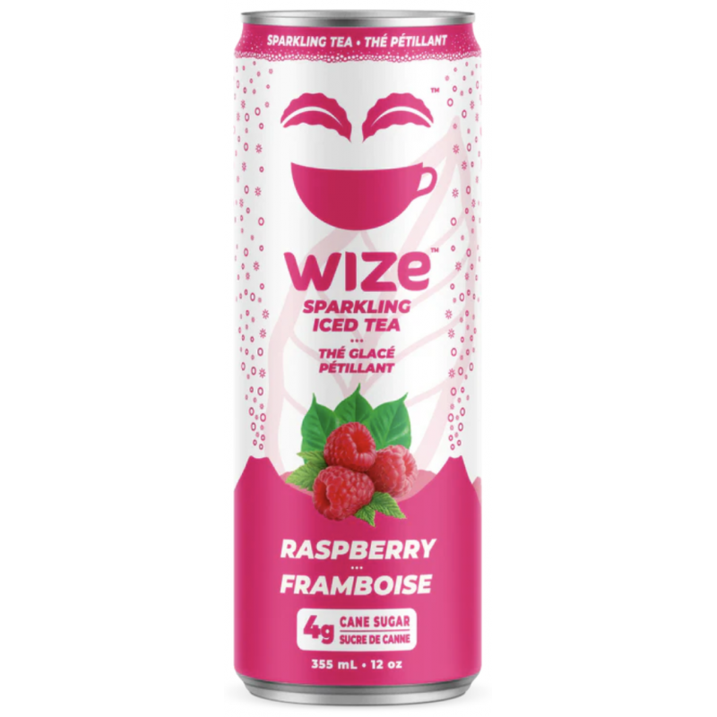 1 Case - 12 Pack, WIZE ICED TEA, Lightly Caffeinated Iced Tea - Sparkling Wild Raspberry, 355ML