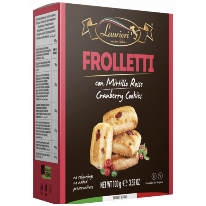 1 Case - 12pcs, Laurieri Froletti cookies with cranberries 100 gr.
