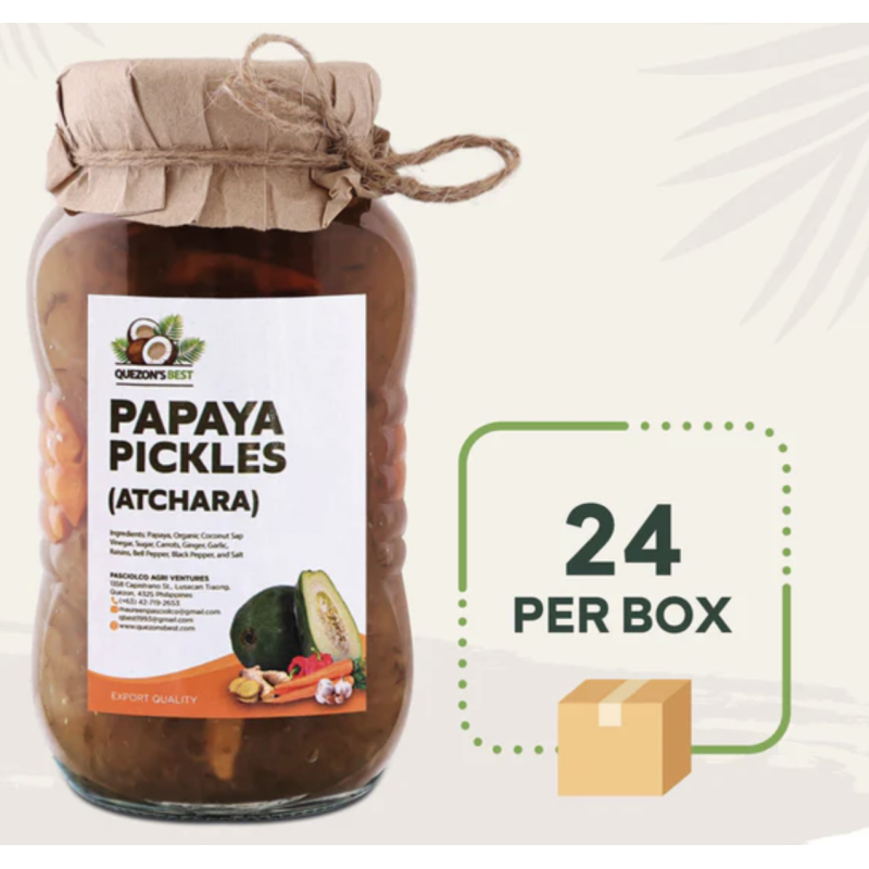 1 Case, 24 Pack, Quezon's Best Papaya Pickles (Atchara/Achara/Atsara) 340g