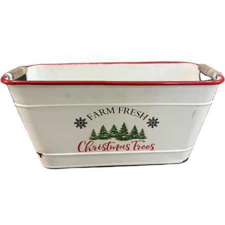 1 Case - 2pcs, Christmas themed metal container with wooden handle 14"x6.25"x6"H