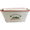1 Case - 2pcs, Christmas themed metal container with wooden handle 14"x6.25"x6"H
