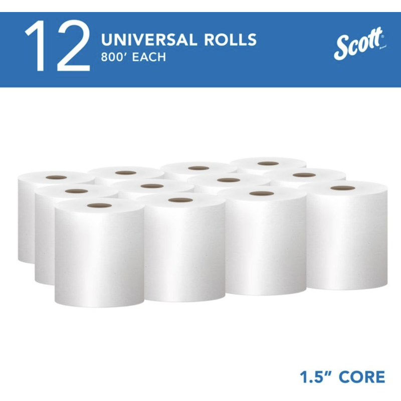 1 Case, 12 Pack, Scott® Universal Hard Roll Towels - White 800’ Rolls