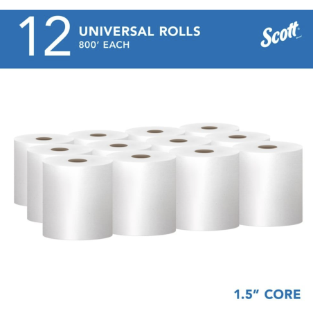 1 Case, 12 Pack, Scott® Universal Hard Roll Towels - White 800’ Rolls