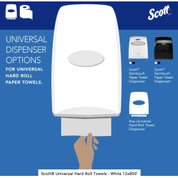 1 Case, 12 Pack, Scott® Universal Hard Roll Towels - White 800’ Rolls