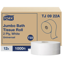 1 Case, 12 Pack, Tork® T22 Jumbo Toilet Tissue - White 2-Ply 12x1000'