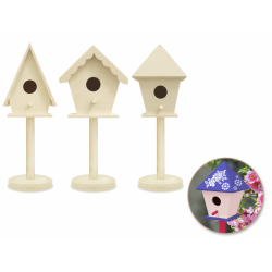 1 Case, 36 Pack - Wood Craft: 8" Birdhouse on Stand w/Base Asst 12eax3styles