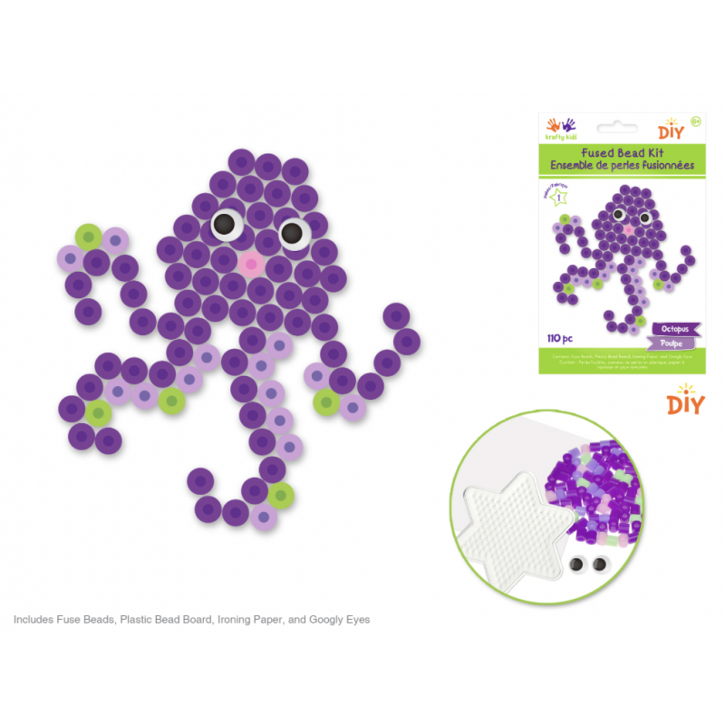 1 Case - 24 Pack - Krafty Kids Kit: DIY Iron-on Fused Bead Kit - Octopus