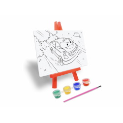 1 Case - 12 Pack - Krafty Kids Kit: 3.9"x5.9" DIY Canvas Panel on Easel w/4 Paint Pots+Brush - Cars