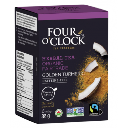 1 Case - 6 Pack, Four O'Clock - Organic Fairtrade Tea Bag - Golden Turmeric, 16 X 35.2G