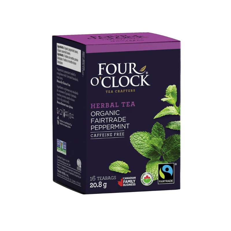 1 Case - 6 Pack, Four O'Clock - Organic Fairtrade Tea Bag - Organic Peppermint,16X20.8G