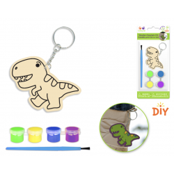1 Case - 12 Pack - Krafty Kids Kit: DIY Wood Keychain Kit w/4 Paint Pots+Brush - T-Rex