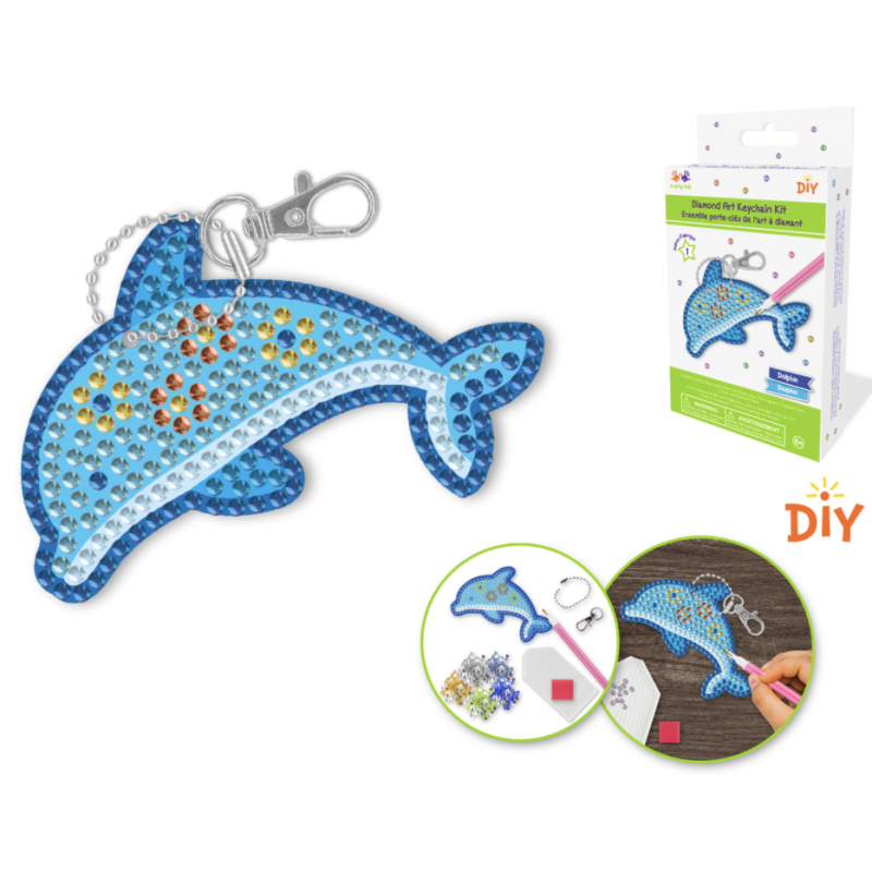 1 Case - 12 Pack - Krafty Kids Kit: Diamond Painting DIY Keychain Kit - Dolphin