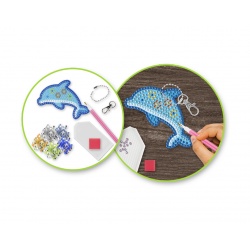 1 Case - 12 Pack - Krafty Kids Kit: Diamond Painting DIY Keychain Kit - Dolphin