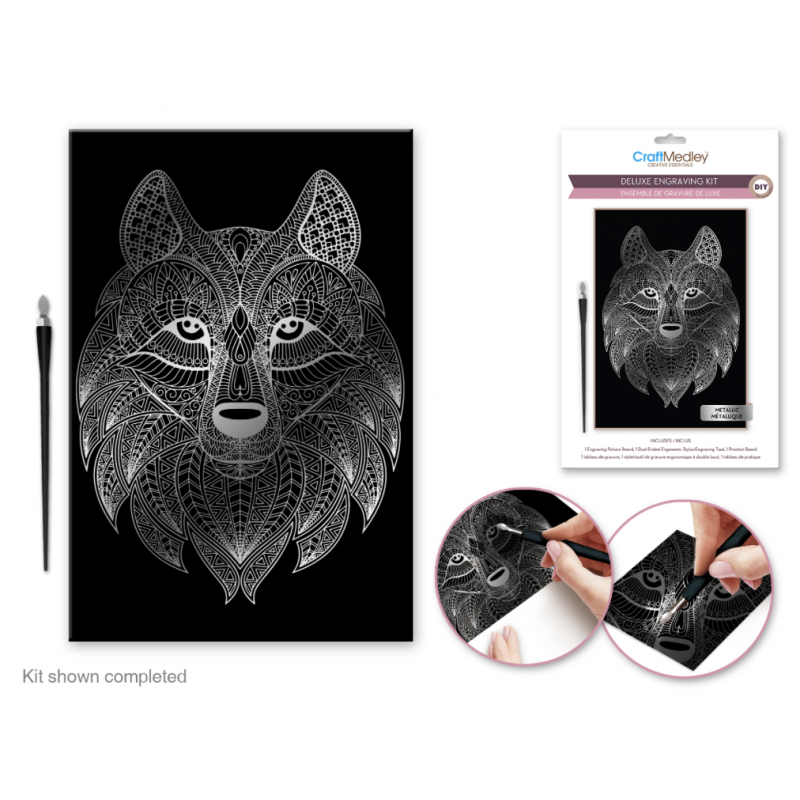 1 Case - 12 Pack - Craft Medley Kit: Deluxe Engraving Art DIY Kit - Metallic~ Wolf