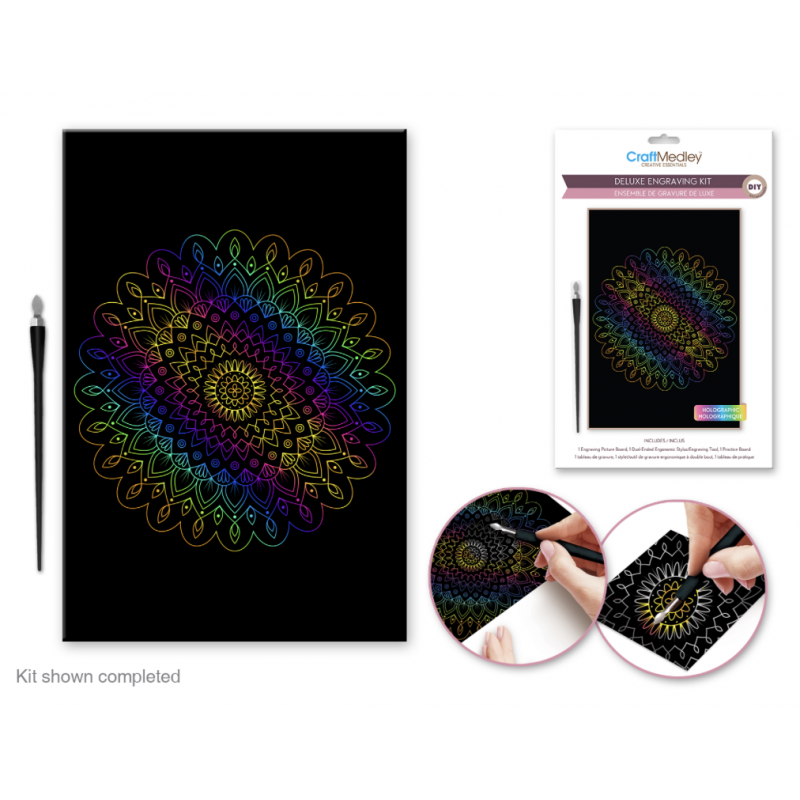 1 Case - 12 Pack - Craft Medley Kit: Deluxe Engraving Art DIY Kit - Rainbow~ Mandala