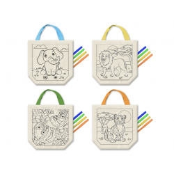 1 Case - 48 Pack, Assorted 12 Pack x 4 Styles - Krafty Kids Kits: Canvas DIY Goody Bags w/4 Markers Asst - Zoo Animals