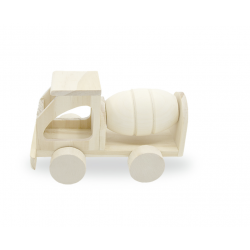 1 Case - 6 Pack, Wood Craft: 5 3/8" DIY Solid Wood Vehicle w/Moving Wheels - Cement Mixer
