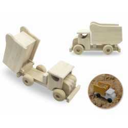 Wood Craft: 6.7" DIY Solid Wood Vehicle w/Moving Wheels - Dump Truck