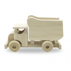 1 Case - 6 Pack, Wood Craft: 6.7" DIY Solid Wood Vehicle w/Moving Wheels - Dump Truck