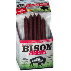 1 Case - 12pack, 125G, BUFF, BISON SNACK STICKS - Chipotle Bison Snack Stick - Cold Smoked & Fermented FIVE PACK