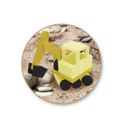 1 Case - 6 Pack, Wood Craft: 6.7" DIY Solid Wood Vehicle w/Moving Wheels - Excavator