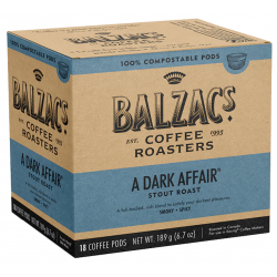 1 Case - 6pack, 189G, Balzac's - 100% Compostable Coffee Pods - A Dark Affair