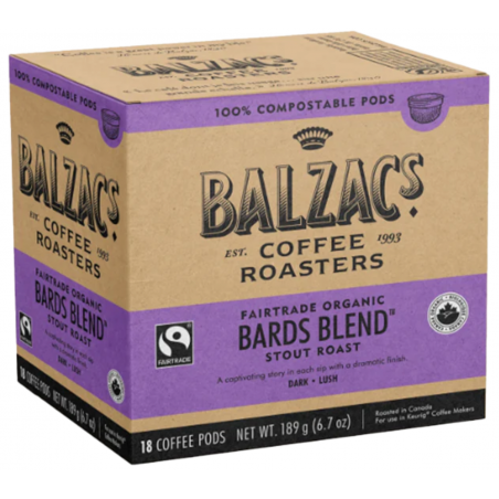1 Case - 6pack, 189G, Balzac's - 100% Compostable Coffee Pods - Bards Blend