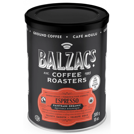 1 Case - 12pack, 300G, Balzac's - Ground Coffee (Tin) - Espresso Fair-Trade Blend