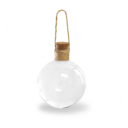 1 Case - 12 Pack, Seasonal Décor: 8cm Clear Ornament Glass Ball w/Cork Lid+Jute Hanger