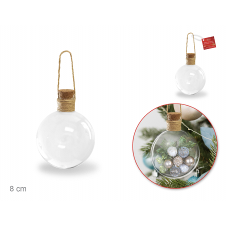 Seasonal Décor: 8cm Clear Ornament Glass Ball w/Cork Lid+Jute Hanger