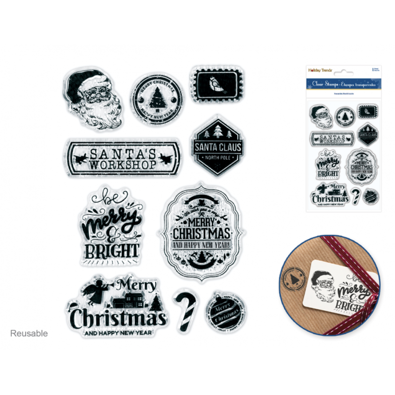 1 Case - 12 Pack, Holiday Trendz: 4.3"x6.3" Clear Stamps Reusable - Santa's Workshop