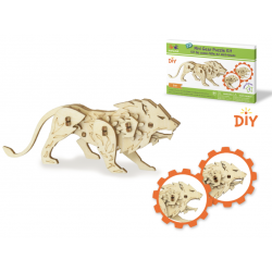 1 Case - 12 Pack, Krafty Kids Kit: 3D Mini Mechanical Gear Wood Puzzle - Lion