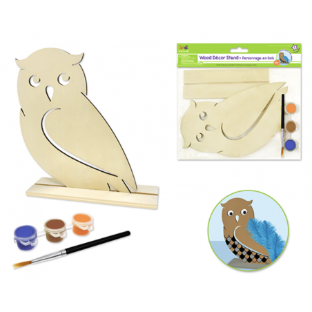 Krafty Kids Kit: 7"x6" DIY Wood Stand-Up w/3 Paint Pots+Brush - Owl