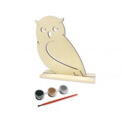 1 Case - 12 Pack, Krafty Kids Kit: 7"x6" DIY Wood Stand-Up w/3 Paint Pots+Brush - Owl