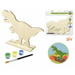 1 Case - 12 Pack, Krafty Kids Kit: 7"x6" DIY Wood Stand-Up w/3 Paint Pots+Brush - T-Rex