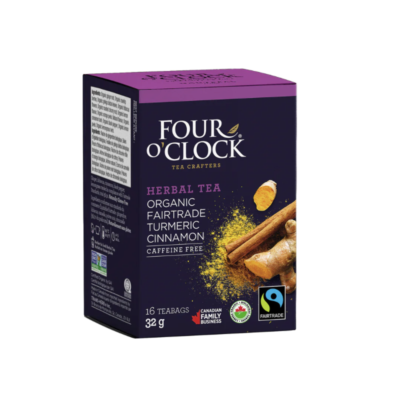 1 Case - 6 Pack, Four O'Clock - Turmeric Cinnamon Organic Fairtrade Herbal Tea,16X32G