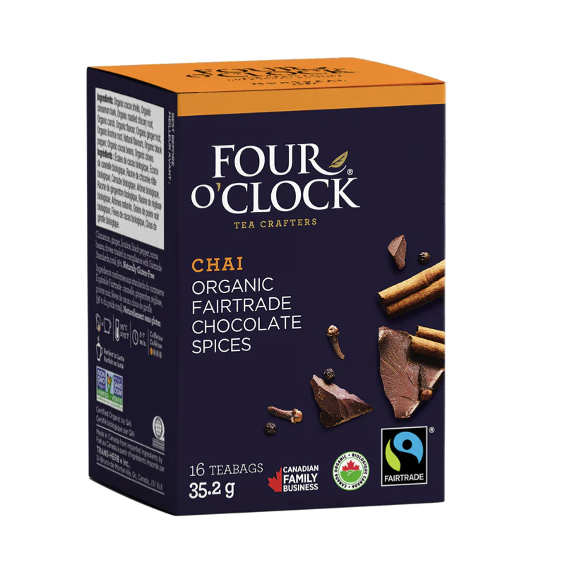 1 Case - 6 Pack, Four O'Clock - Chocolate Spices Organic Fairtrade Chai Herbal Tea,16X35.2G