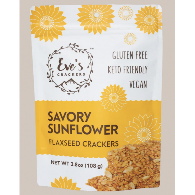 1 Case - 12 Pack, EVE'S CRACKERS, Flaxseed Based Cracker - Savoury Sunflower, 108g