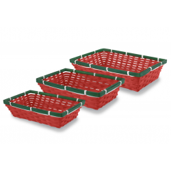 1 Case - 5 Pack, Holiday Basket Tray Set: 14.8x9.4/13.4x7.9/11.8x6.3" Set/3 Bamboo 2-Tone
