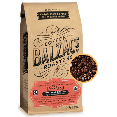1 Case - 6pack, 340G, Balzac's - Whole Bean Coffee - Espresso Fair-Trade Blend