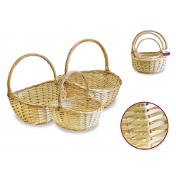 1 Case - 2 Pack, Willow Basket Set: Lrg Fireside Natural w/Handle 3/set