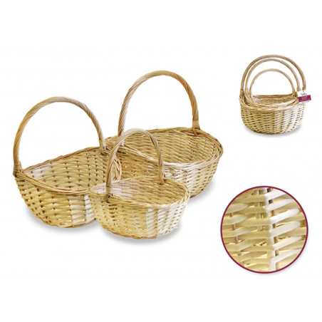 1 Case - 2 Pack, Willow Basket Set: Lrg Fireside Natural w/Handle 3/set