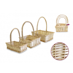 1 Case - 2 Pack, Willow Basket Set: Lrg Rectangular Natural w/Handle 3/set