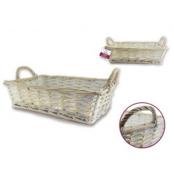 Basket Tray: 15"x11"x3.9" Lrg Willow Bleached w/Handles