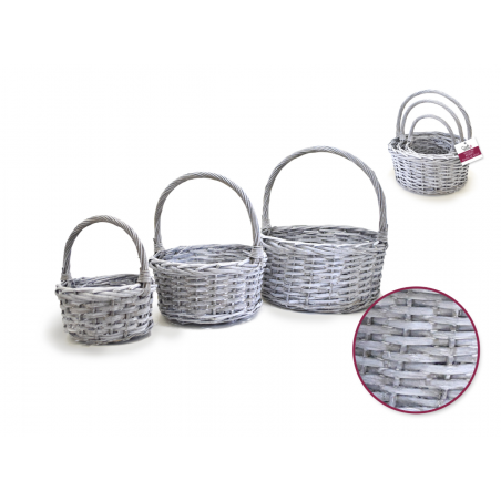2 Pack, Willow Basket Set: Round Whitewash 3/set