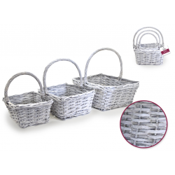 1 Case - 2 Pack, Willow Basket Set: Rectangular Whitewash 3/set