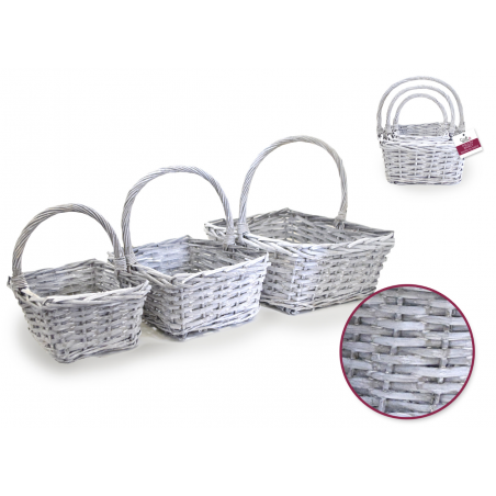 1 Case - 2 Pack, Willow Basket Set: Rectangular Whitewash 3/set