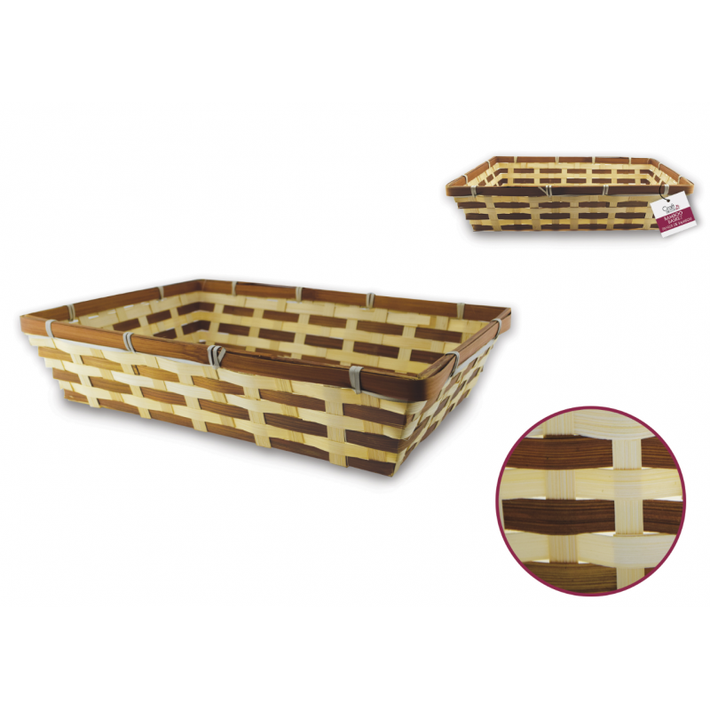 1 Case - 10 Pack, Basket Tray: 15"x11"x3.5" Lrg Bamboo Two-Tone