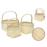 1 Case - 2 Pack, Wood Basket Set: Natural w/Handle 3/set - Round